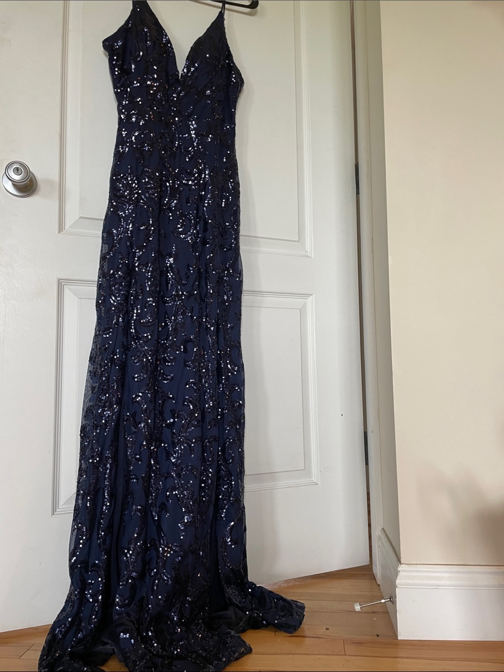 Windsor Navy Blue Sequin V‑Neck Prom Gown